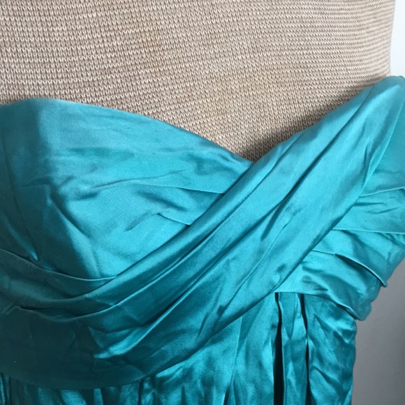 VTG Y2k NICOLE MILLER PETITES 100%SILK RUCHED DRAPED TEAL MIDI DRESS SZ 8P - Picture 7 of 9